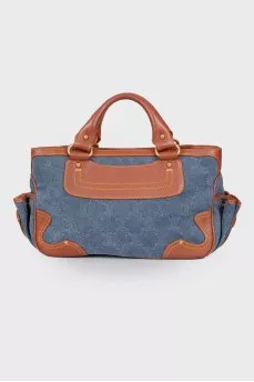 Denim bag with leather trim