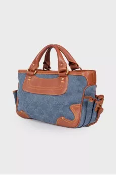 Denim bag with leather trim