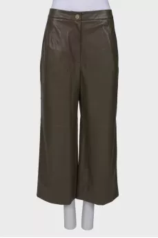 Olive eco leather culottes trousers