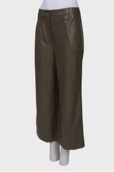 Olive eco leather culottes trousers