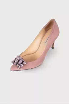 Suede shoes with rhinestones