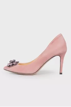 Suede shoes with rhinestones