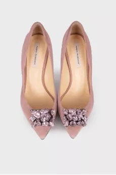 Suede shoes with rhinestones