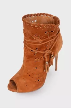 Perforated suede ankle boots