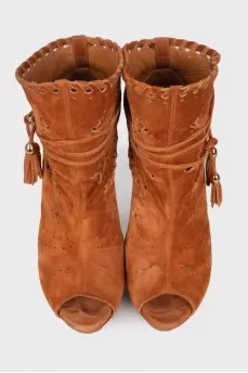 Perforated suede ankle boots
