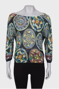 Navy blue print blouse