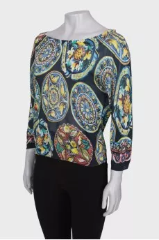 Navy blue print blouse