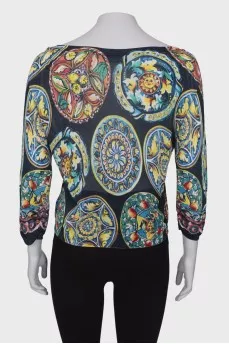 Navy blue print blouse