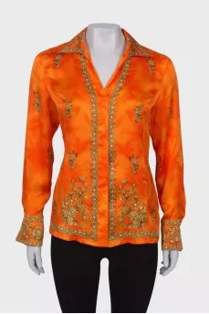 V-neck silk shirt