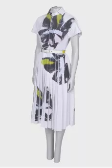 White dress with pleated hem
