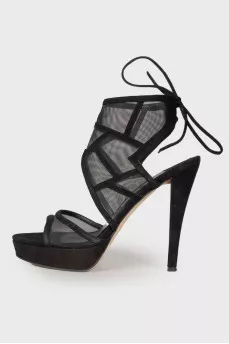Heeled mesh sandals