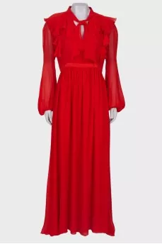 Red ruffle maxi dress