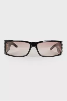 Black rectangular glasses with rhinestones