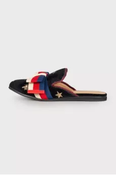Textile mules with embroidered print
