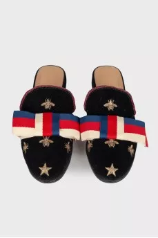 Textile mules with embroidered print