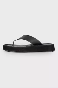 Black leather slippers