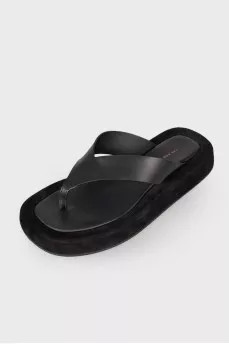 Black leather slippers