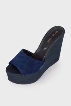 Blue wedge sandals