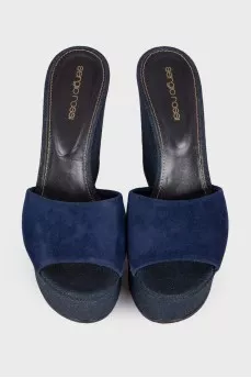 Blue wedge sandals