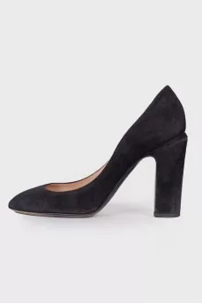 Suede block heel pumps