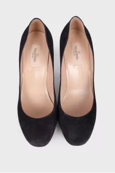 Suede block heel pumps