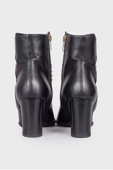 Leather booties with metallic rhinestones