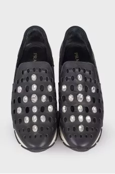 Black sneakers with perforations and rhinestones