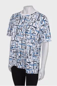 White T-shirt in blue print