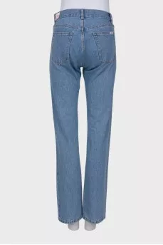Blue jeans with brand logo