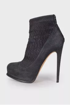 Navy blue embossed ankle boots