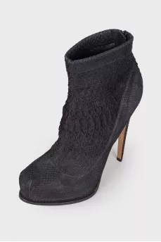 Navy blue embossed ankle boots