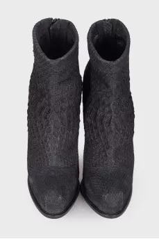 Navy blue embossed ankle boots