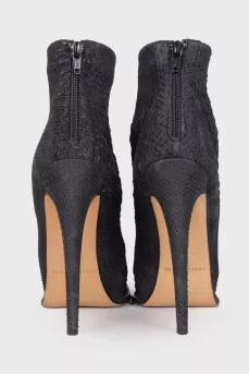 Navy blue embossed ankle boots