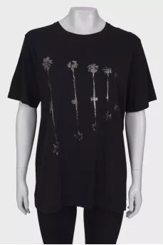 Black T-shirt with silver print
