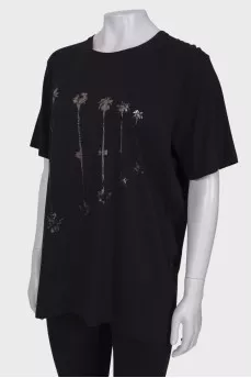 Black T-shirt with silver print
