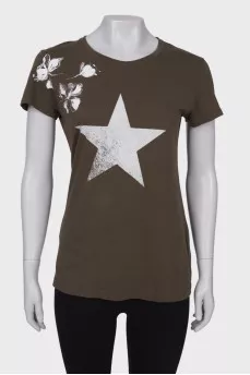 Printed taupe T-shirt