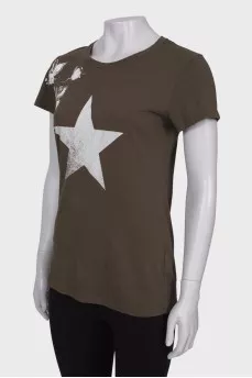 Printed taupe T-shirt