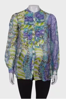 Sheer blouse with ruffles