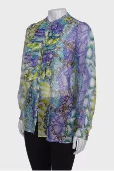 Sheer blouse with ruffles