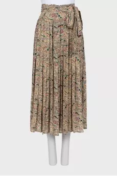 Tie print pleated skirt