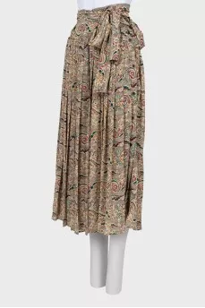 Tie print pleated skirt