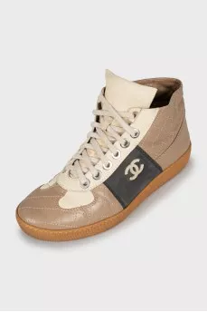 Mixed leather sneakers