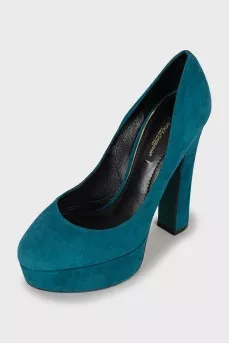 Turquoise suede pumps