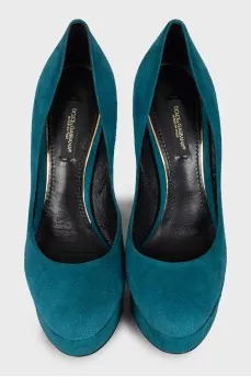 Turquoise suede pumps