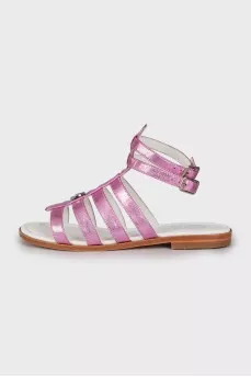 Silver pink leather sandals