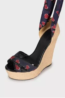 Printed woven wedge sandals