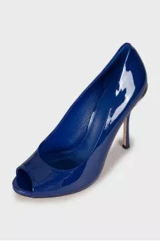 Blue peep toe shoes