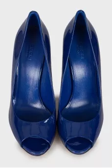Blue peep toe shoes