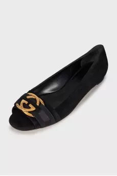 Suede ballet flats with golden logo