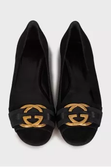 Suede ballet flats with golden logo